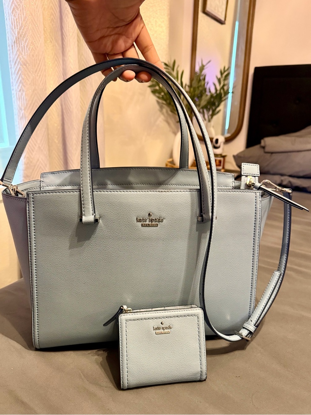 kate spade Pale Blue Leather Satchel with Matching Wallet